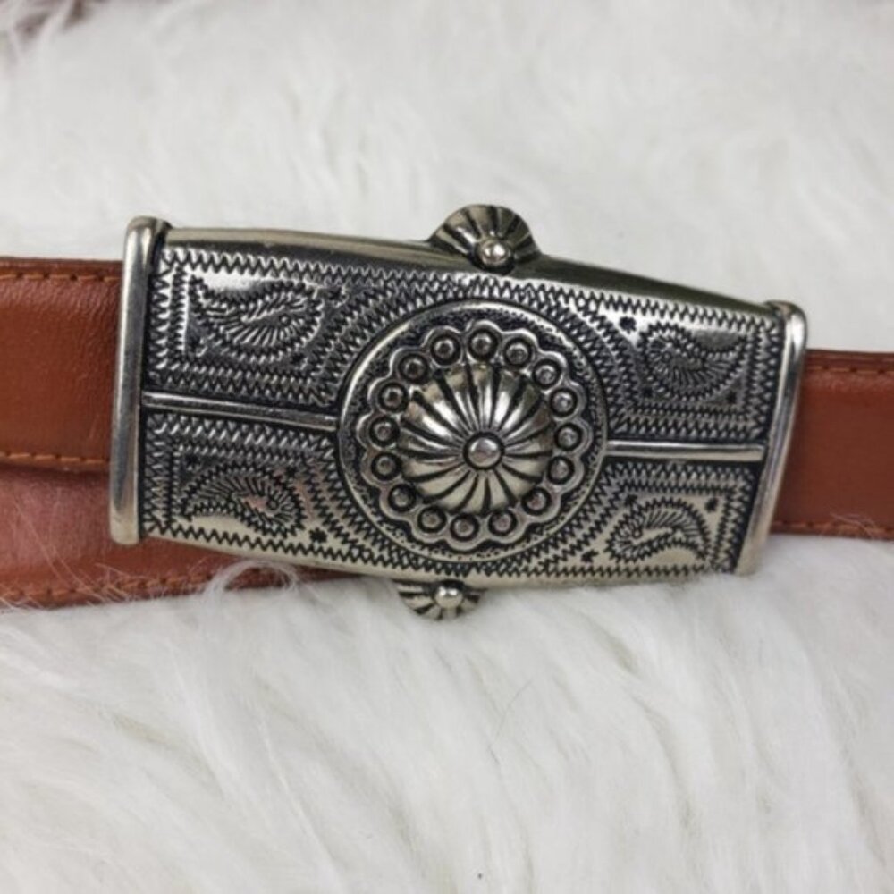 Vintage Brown Leather Belt with Ornate Silver Buckle - Picture 8 of 10